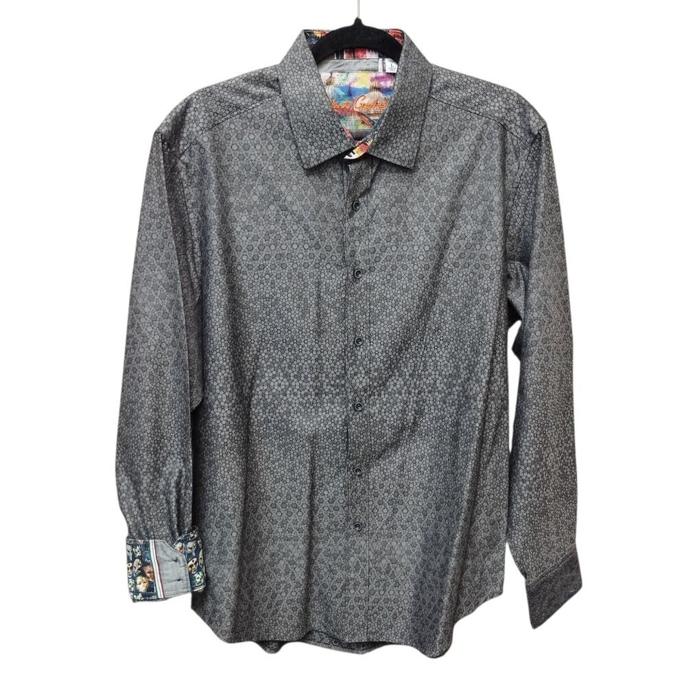 Robert Graham Mens Flip Cuff Long Sleeve Button Up Shirt Large Floral Burnout